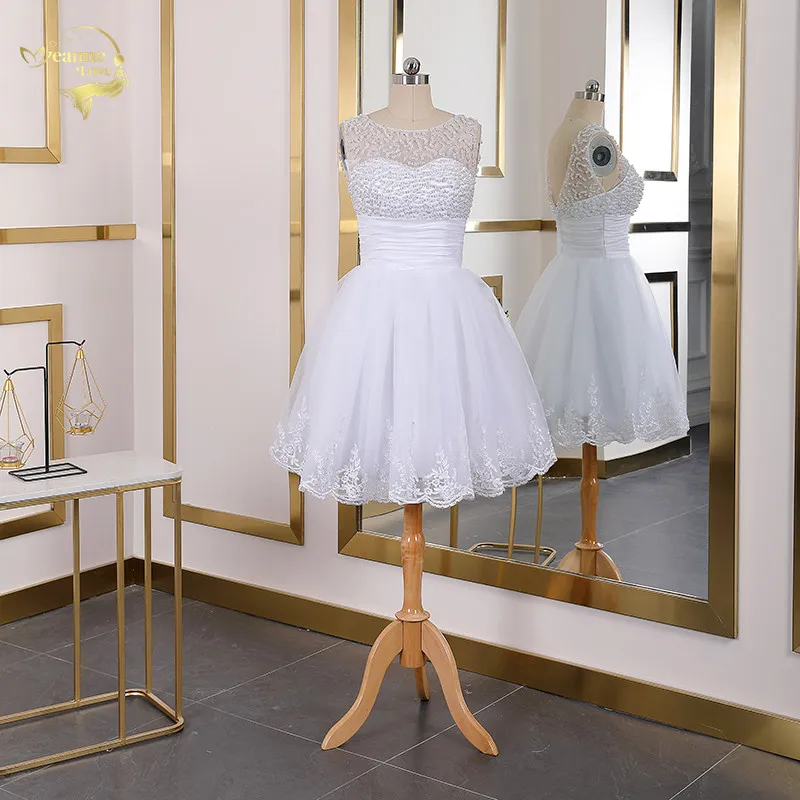 

Лето 2021 Короткие свадебные платья без рукавов до колена с жемчугом Кружевные Аппликации Свадебные платья размер на заказ Vestido De Noiva