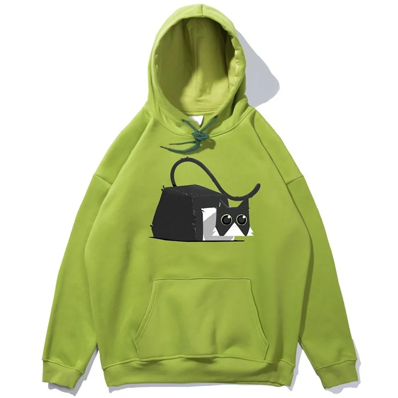 

Fleece Autumn Cute Casual Cat Cartoon Harajuk Hip Hop For Women Men Oversized Hoodie Thick Winter With Kangaroo Pocket