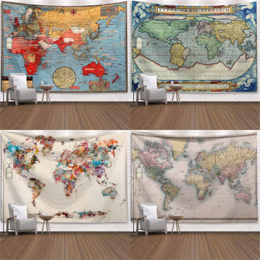 2020 карта мира 3D принт геометрический настенный декоративный гобелен пляж