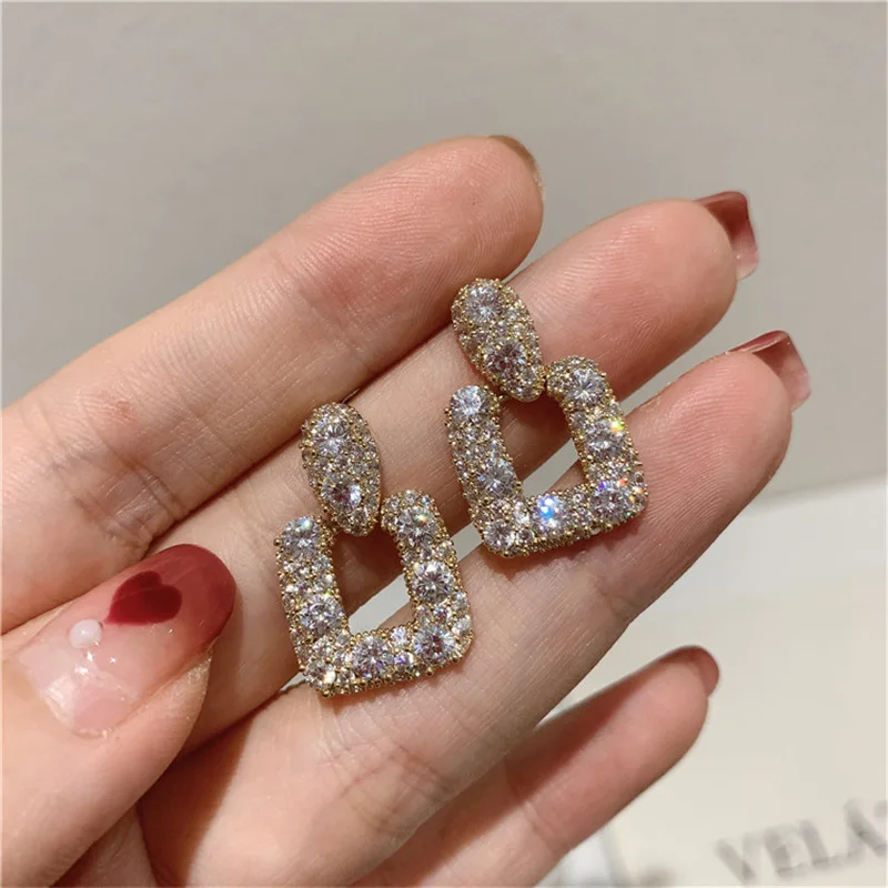 

New Trendy Square Shape Drop Earrings Brilliant Wedding Jewelry Elegant Female Dangle Earring Fine Gift