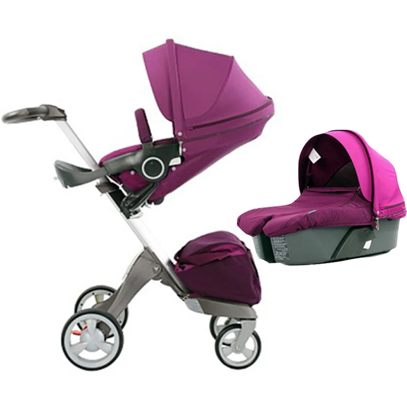 purple stroller 2in1 Baby Stroller 2 in 1 High Landscape Kids Pram Folding Carriage Black Newborn Stroller Car Baby Cart Luxury Pushchairs For Infant - Цвет: purple stroller 2in1