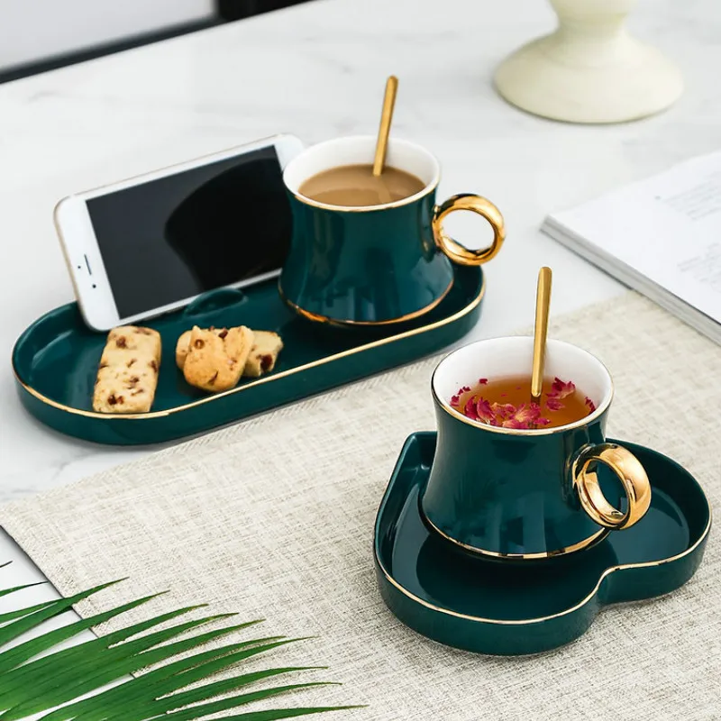 Креативная керамическая кофейная чашка с ложкой европейские маленькие