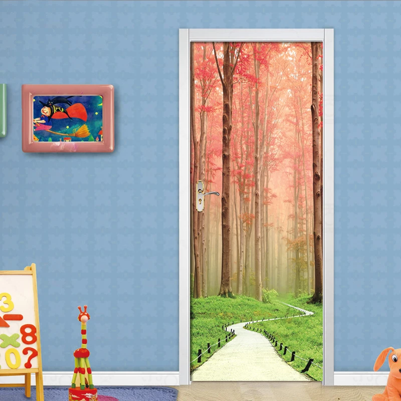 Наклейки на двери из ПВХ самоклеящиеся водостойкие Красного леса | Дом и сад