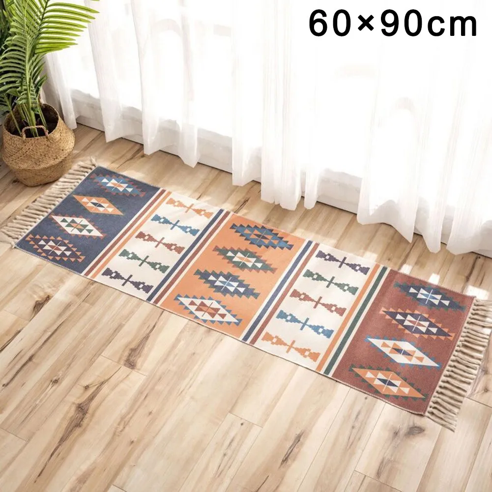 

Bohemia Ethnic Style Cotton Linen Soft Carpet Handmade Tassel Rug Living Room Bedside Floor Mat Pad Carpet Home Decoration