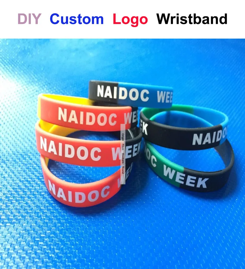 

Custom NAIDOC WEEK Wristbands Section Yellow-Black Red Mix Cool Hand Bracelet With Logo Content Print Cheap Party Meeting Gift