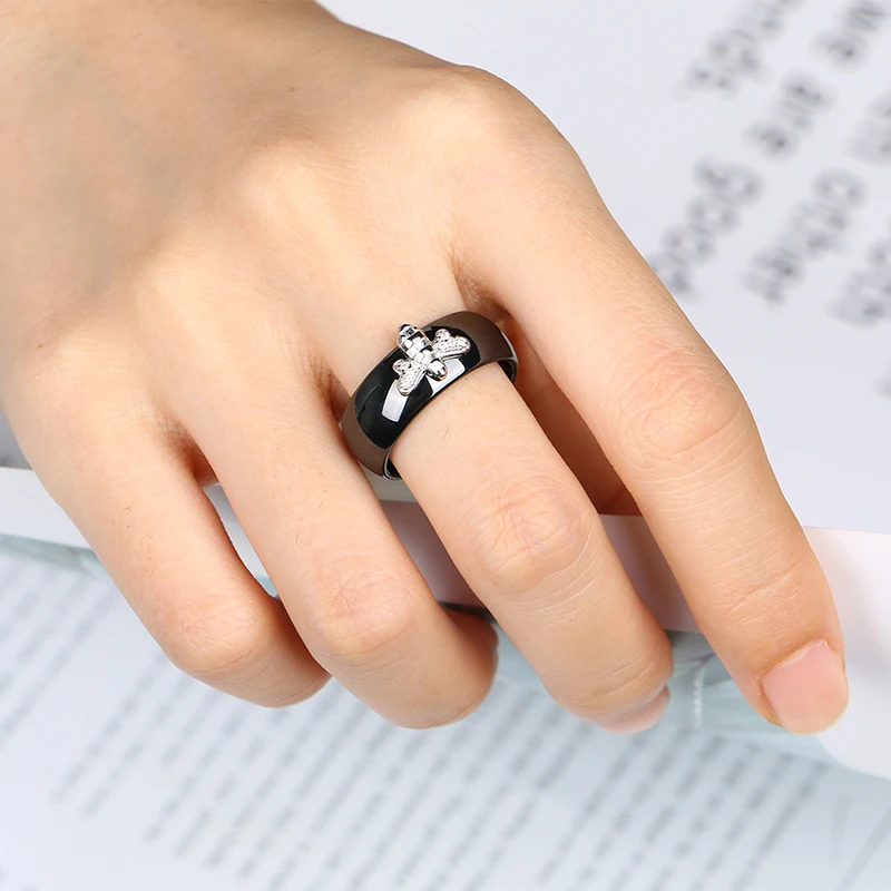 Женское керамическое кольцо в виде пчелы серебро 100% пробы ширина 8 мм|Кольца| |