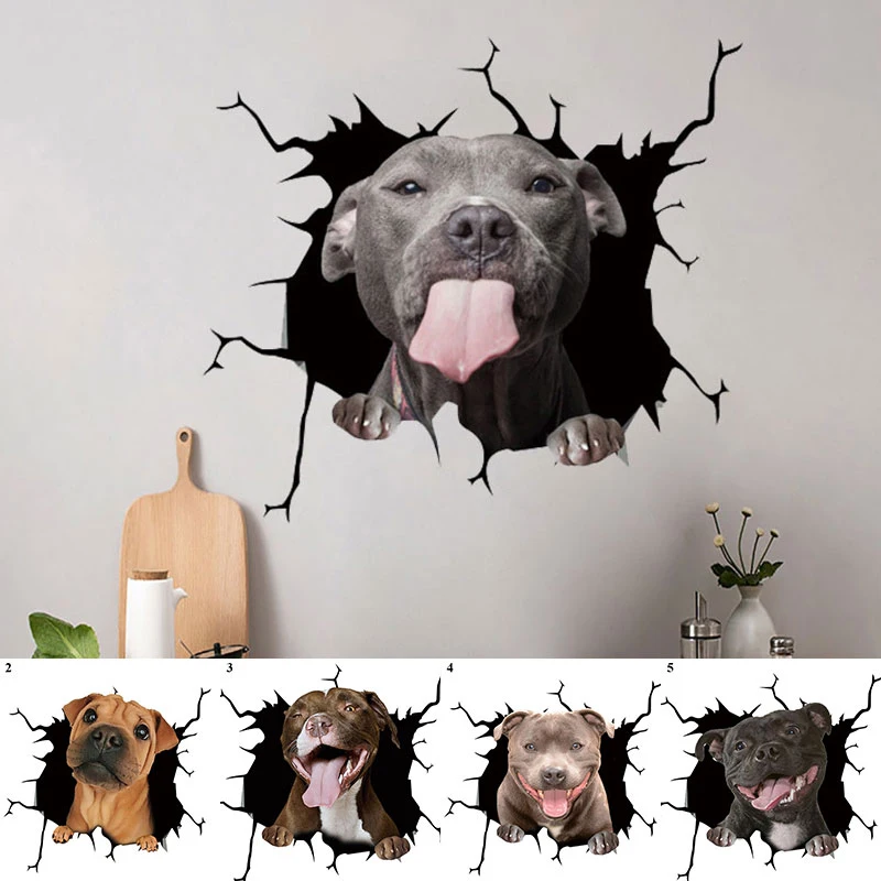 

Vivid 3d Hole Funny Puppy Toilet Stickers Washroom Home Decoration Cute Puppy Static Moisture-proof Anti-fouling Stickers