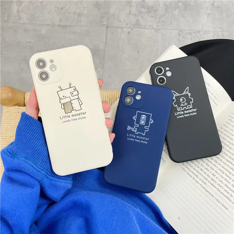 

Line drawing little monster cute cartoon clear phone case for IPHONE 12 11 Pro Max Mini X XR back cover simple