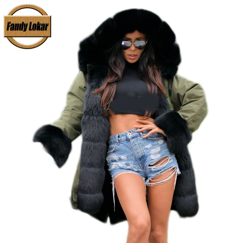 Fandy lokar парка из натурального меха женская зимняя куртка натуральный Лисий мех