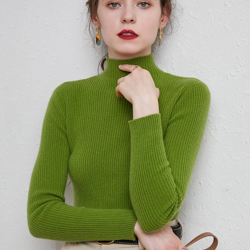 

Slim Women Pullover Knitted Half high collar Women Sweaters Autumn Winter Tops Solid color Jumper Soft Warm femme chandails