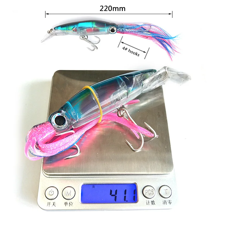 1pcs Hard Fishing Lure Fish Bait 22cm/41g 6 Color Squid High Carbon Steel Hook Octopus Crank For Artificial Tuna Sea Allure Tool |
