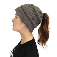 womens stretchy horsetail hats messy bun beanie hats winter head warmer outdoor runner messy bun ponytail cap