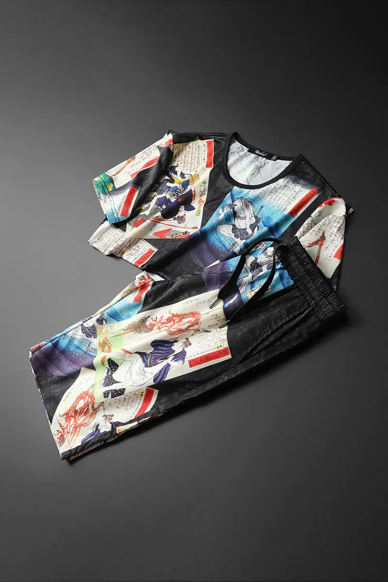 

2020 Summer High Quality Fashion Set Men Tracksuit Slim Fit Outfits Men Set Short Sleeve T Shirt 2 Piece Set Top+short Men