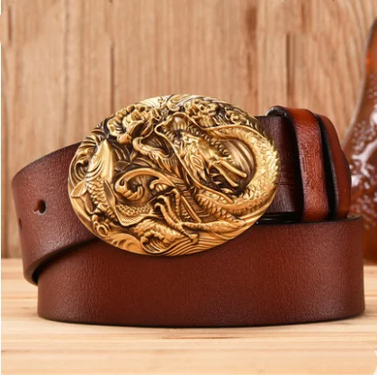 OGRM crafts, титановая сталь, дракон, рыба, пряжка, 316L сталь, Воловья кожа, кожаный ремень, дизайнерские ремни для мужчин, высокое качество