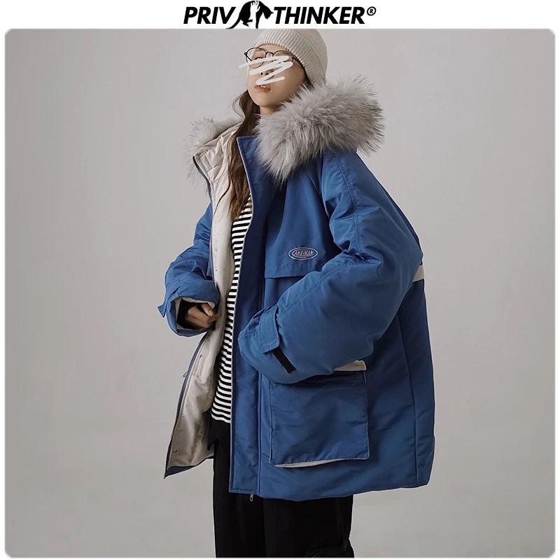 Privathinker, женский большой меховой воротник,, зимняя парка с капюшоном, пальто, Мужская теплая утолщенная куртка, Мужская Уличная одежда, Корейская верхняя одежда, парки