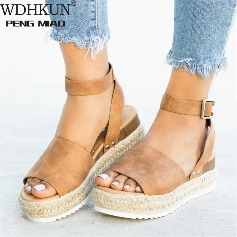 

Women Sandals Soft Leather Wedges Shoes Women Espadrilles Platform Sandals Female 4cm High Heels Sandals Summer Chaussures Femme