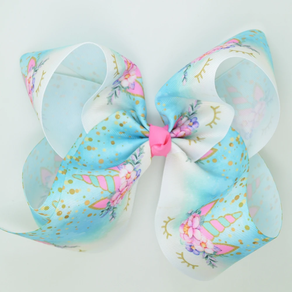 1 шт. 8 дюймов радужные градиентные милые бантики с единорогом заколки для волос