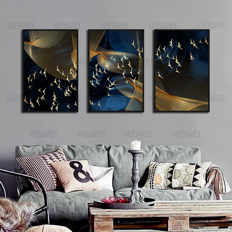

Home Decoration with Formation of Golden Bird Posters Living Room Bedroom Wall Art Decoration Hd Print Canvas Painting