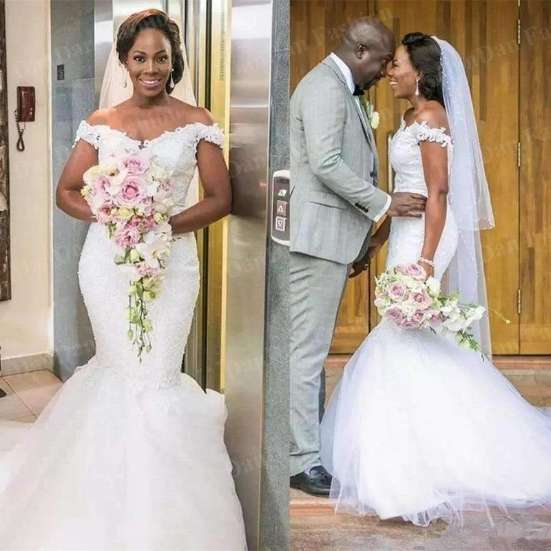 

Vestido De Noiva White Mermaid Wedding Dresses Lace 2023 Off Shoulder Sweep Train Wedding Gowns Bridal Dress