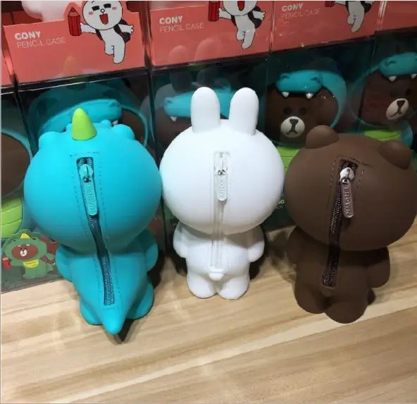 Мультфильм силиконовый пенал контейнер пеналы Kawaii Забавный Бурый Медведь Кролик 3D пеналы школьные принадлежности канцелярские подарки