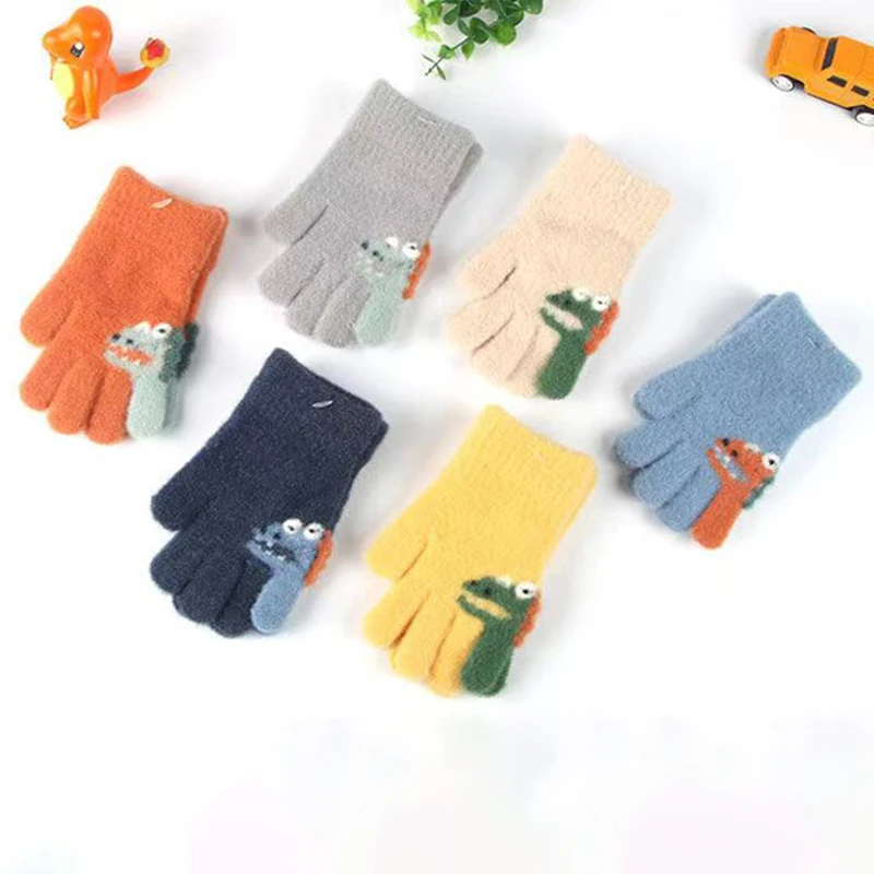 

2021 New Fashion Winter Gloves Kids Toddler Boys Cartoon Dinosaurs Cute Gloves Baby Girls Warm Mittens Lovely Accessories 1-4Yrs