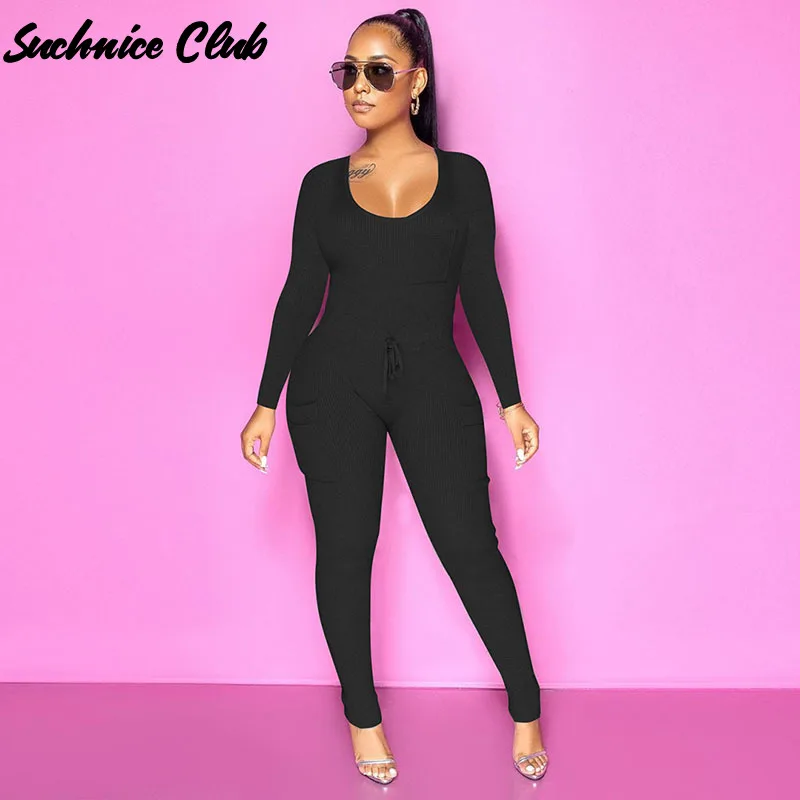 

Autumn and Winter Woman Sexy Slim Fit Jumpsuit Nightclub Clothes Solid Color Rompers Skinny Jumpsuit Long Sleeve Bodysuit