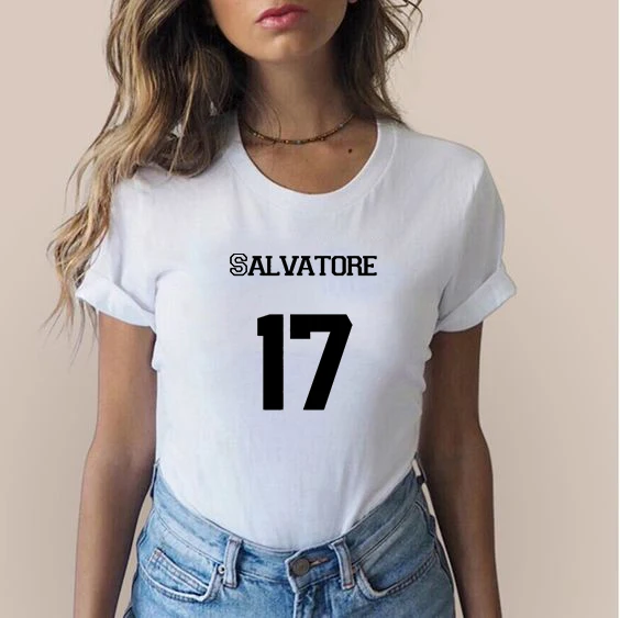 

The Vampire Diaries in SALVATORE 17 print casual Short sleeve T-shirt for ladies street Lovers harajuku women shirts 90s