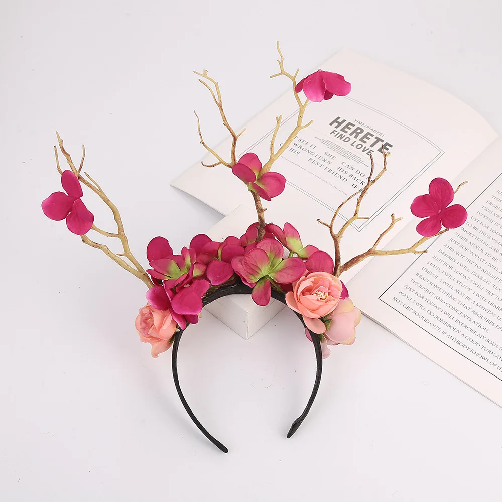 

Cosplay Mermaid Headband Branch Flower Hair Accessories Christmas Halloween Headwear Antlers Deer Horn Costume Photo Props