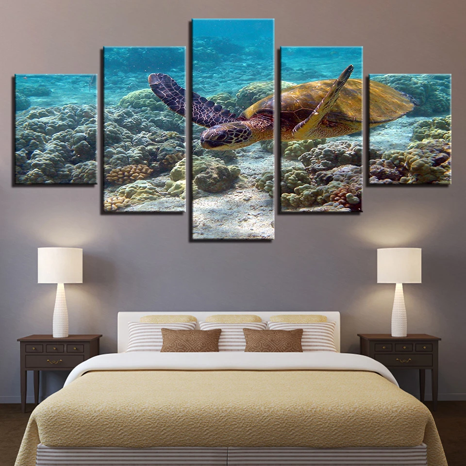 

Painting Wall Art Modular Poster Frame HD 5 Pieces Animal Sea TurtlesPrinted Modern Canvas Living Room Pictures Home Decor