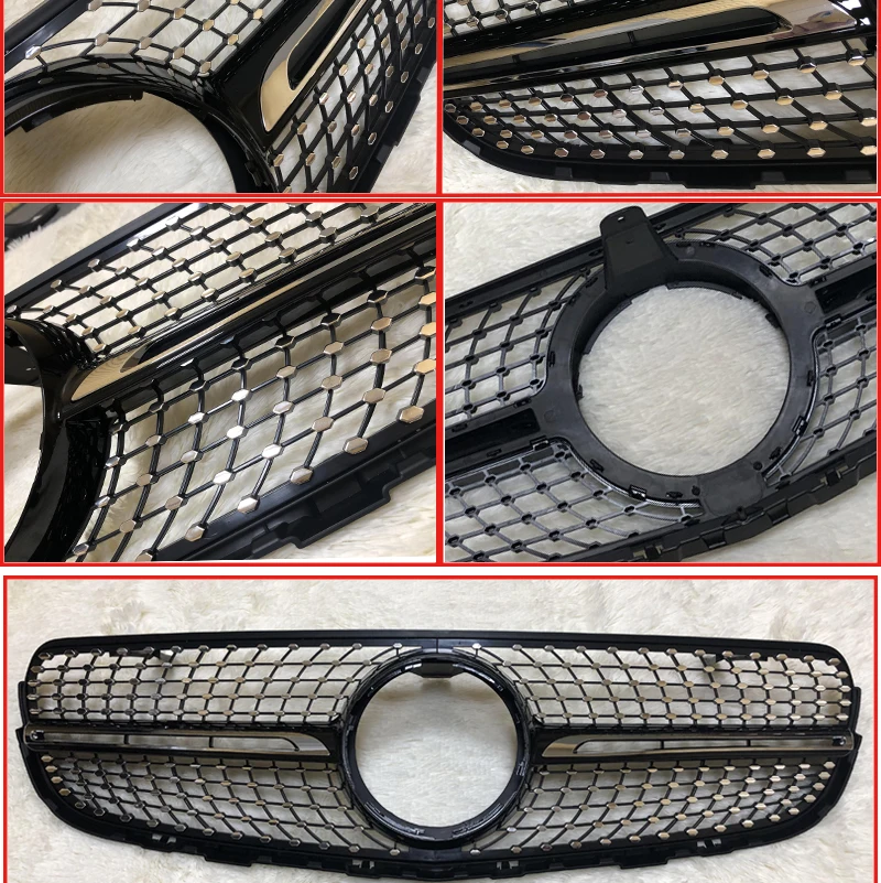 Для Mercedes Diamond Grill Grills ABS Silver подходит для W253 C253 X253 GLC Class Sports Bumper без камеры Add on Style 17- |