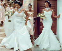 plus size arabic aso ebi luxurious lace beaded wedding dresses mermaid high neck bridal dresses vintage sexy wedding gowns