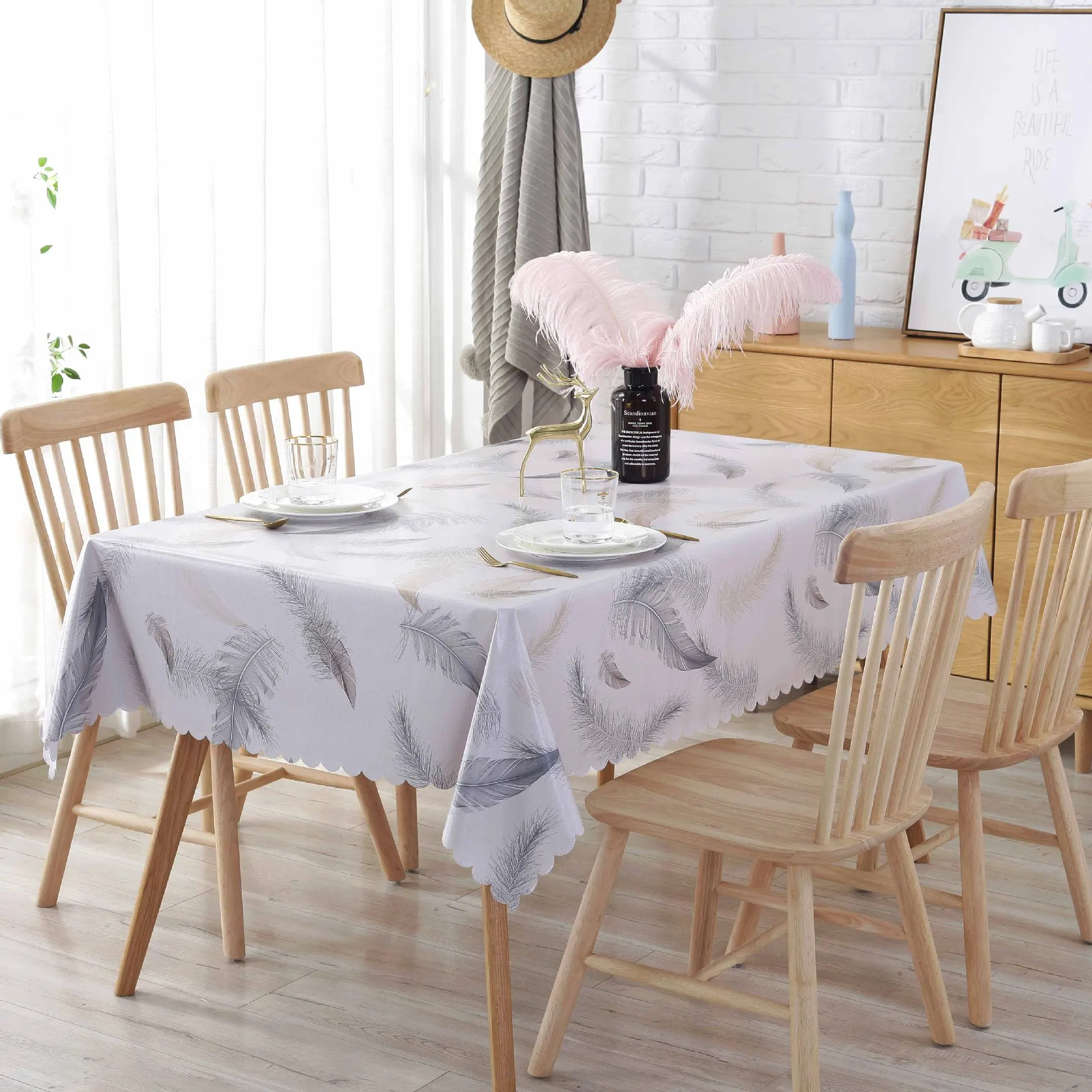 

PVC Transparent Tablecloth Feather Waterproof Oilproof Mesa Flexible Plastic Table Protector Soft Liquid Table Cover for Table