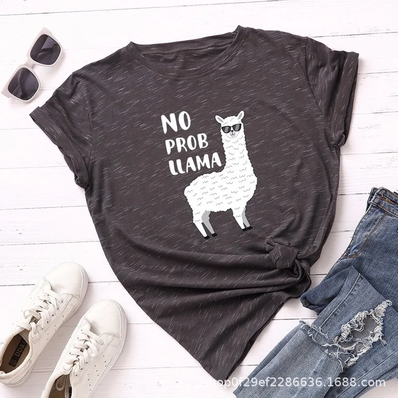 

Summer Women T-Shirt Plus Size 5XL Cotton Cute Alpaca Animal Print Female Short Sleeve Tshirts Casual Woman Tops Basic Tees