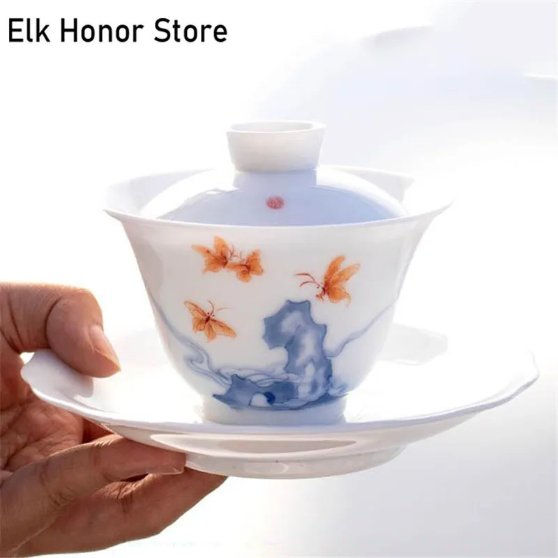 

170 мл элегантный керамический гайвань Sancai Чай чаша чайный набор кунг-фу Чай фарфоровый сервиз Любовь Бабочка Чай Крышка для стакана из блюдц...