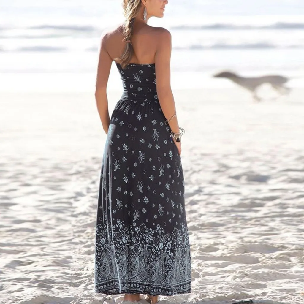 Женское праздничное длинное платье бандо с открытыми плечами женское летнее