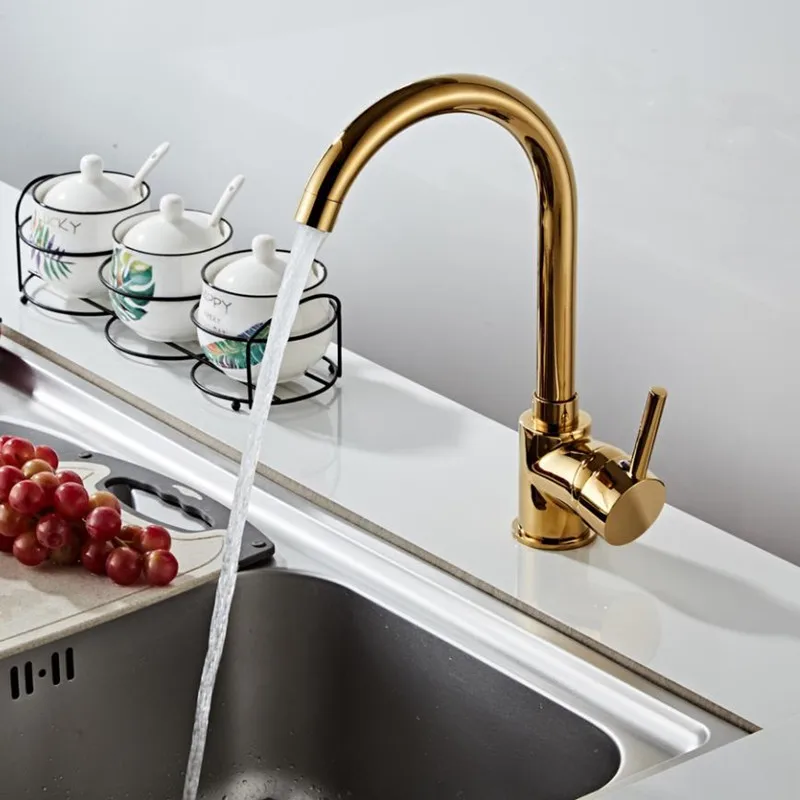 Deck Mount Brushed Gold Kitchen Faucet 360 degree rotation kitchen mixer taps Tap Hot and Cold Water Mixer Taps HY-1773 | Обустройство