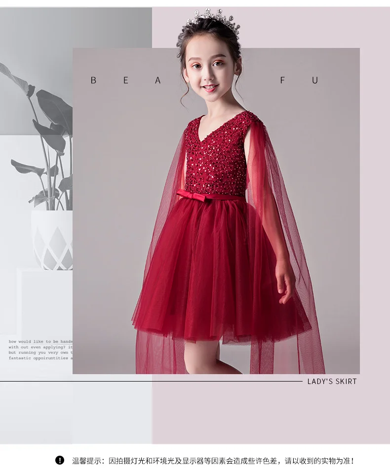 

Birthday Princess Girl Dress Wedding Party Elegant Red Prom Flower Girl Dresses Evening Summer Vestidos Kids Clothes AE50GD