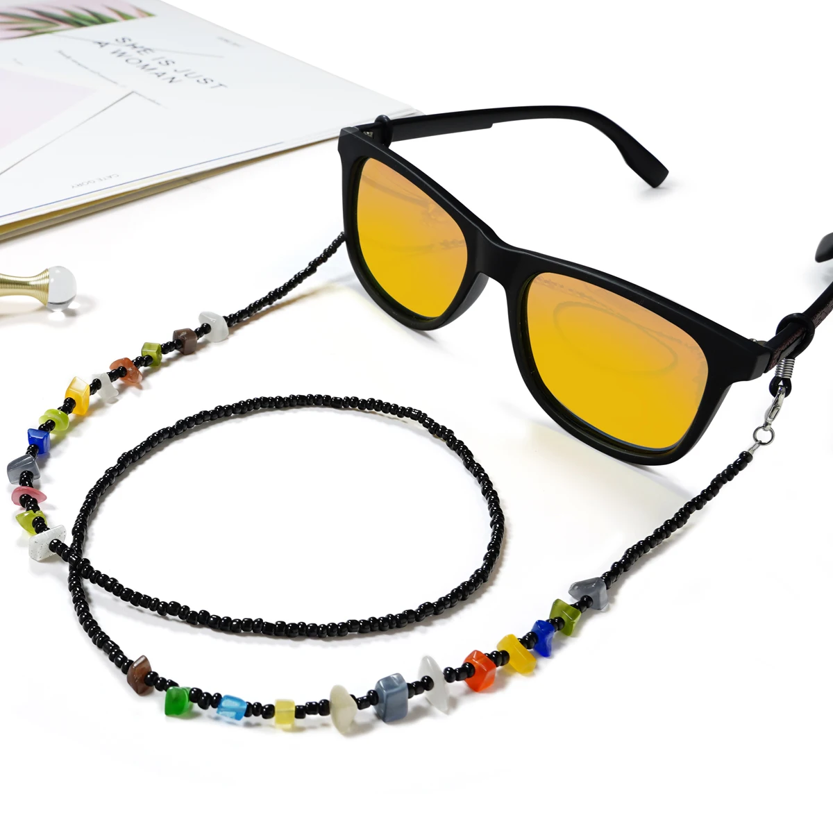 

Fashion Mini Acrylic ColorfulStones String JewelryChains Face Mask Chains Eyeglasses CordLongChains Around the Neck