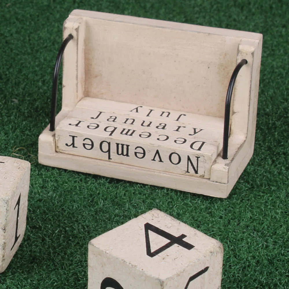 

1PC Wooden Calendar Reusable Desktop Calendar Vintage Effect Calendar Block for Office Home Decor Table DIY Planner