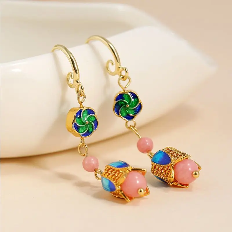 

Copper Earrings Chinese Fashion Women Earrings Vintage Cloisonne Dangle Drop Hanging Earrings Luxury Jewelry 2021 Christmas Gift