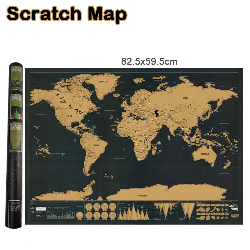 

Deluxe Black Scratch Off World Map Black Map Scratch Best Decor School Office Stationery Supplies Wall Stickers 82.5 X 59.4cm
