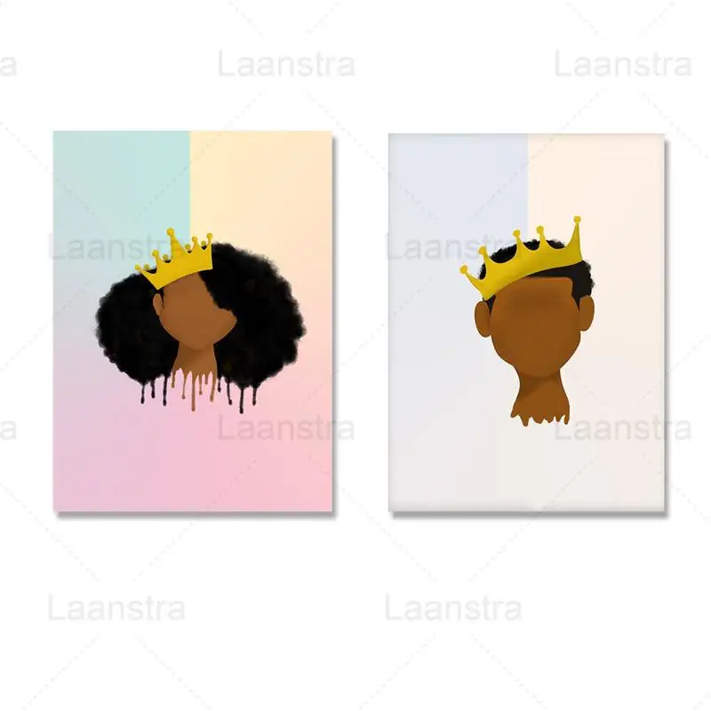 

Cartoon Black Girl Poster African Queen Crown Canvas Painting Wall Art Poster and Print Gallery Picture Home Decor Girl Room