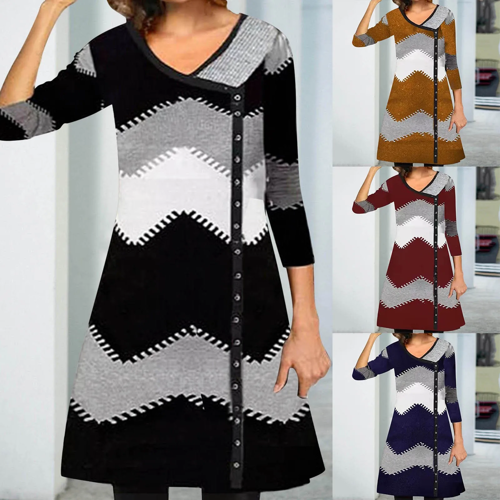 Платье женское зимнее Облегающее с V-образным вырезом и длинным рукавом |