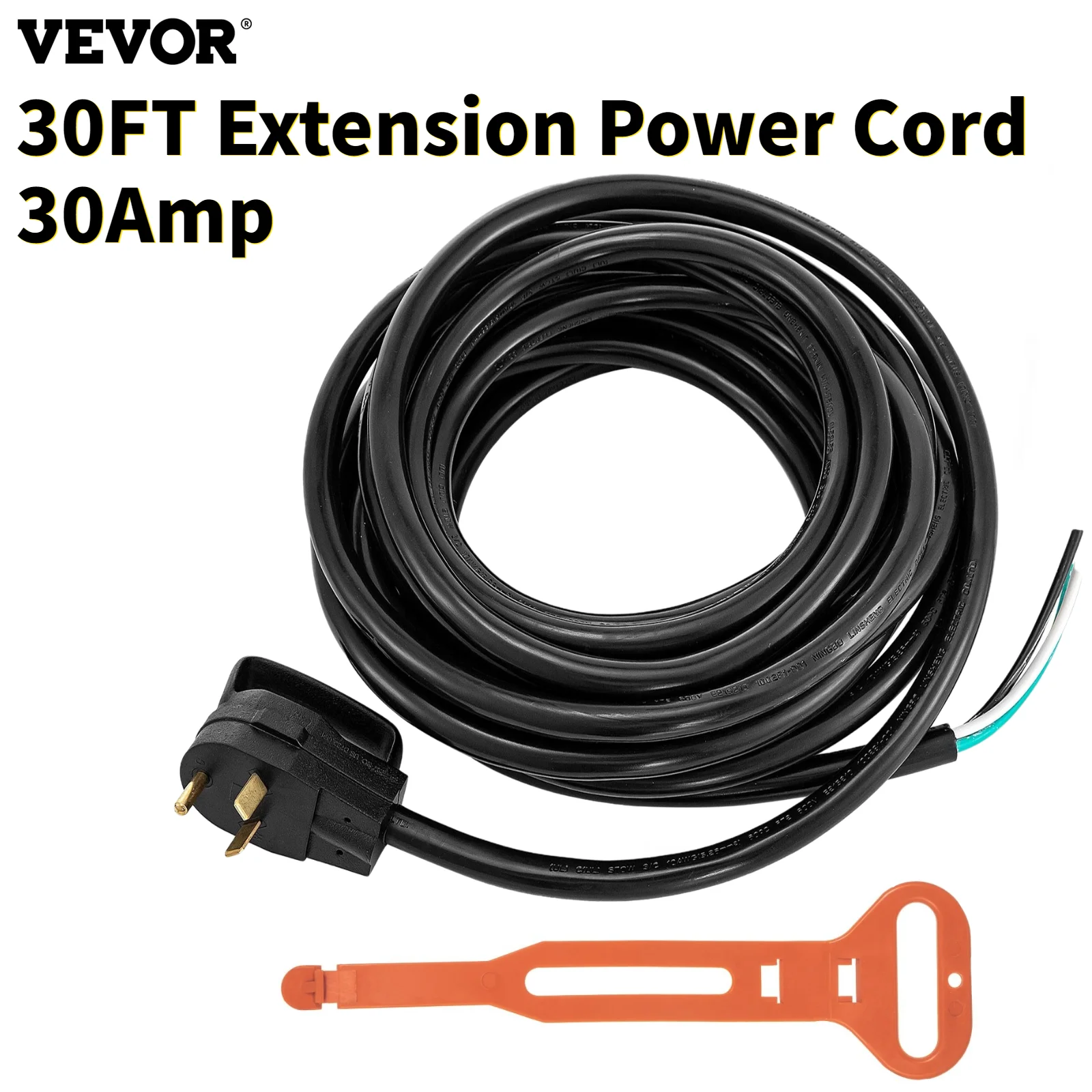 

VEVOR Generator Power Cabel 30A PVC Sheath Waterproof Extension Cord 30FT 10AWG/3C Carrying Strap Handle for Camping Tailgating