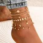 Браслеты на ногу Многослойные женские, анклеты с бусинами и цепочкой для ног, в богемном стиле, пляжные ювелирные украшения для лета