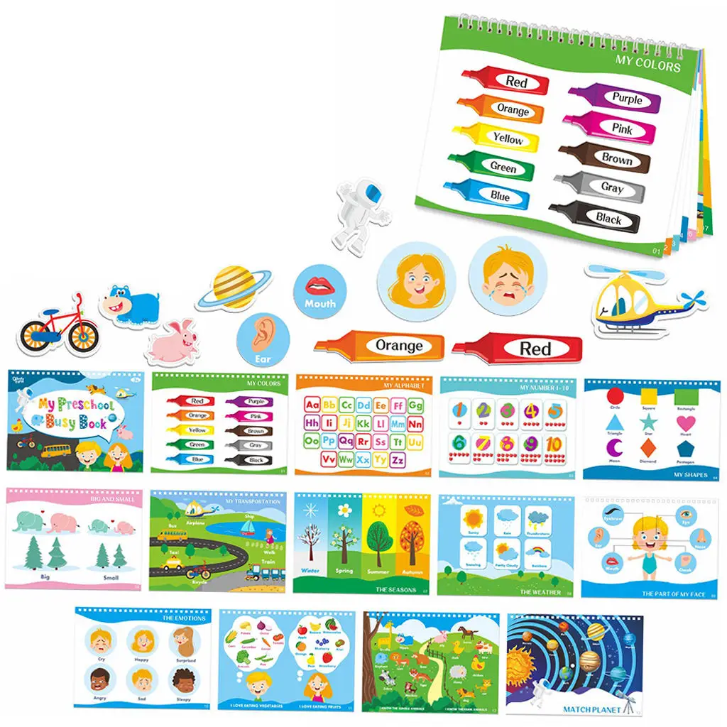 

15 Themes Kids Quiet Book Reusable Brain Teaser Motor Skill Develop Activities Binder for Preschool