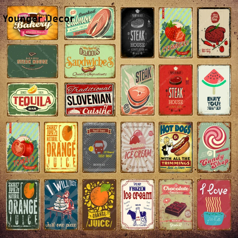 Продукты фрукты овощи металлические знаки Organge Juice винтажный постер Паб Бар