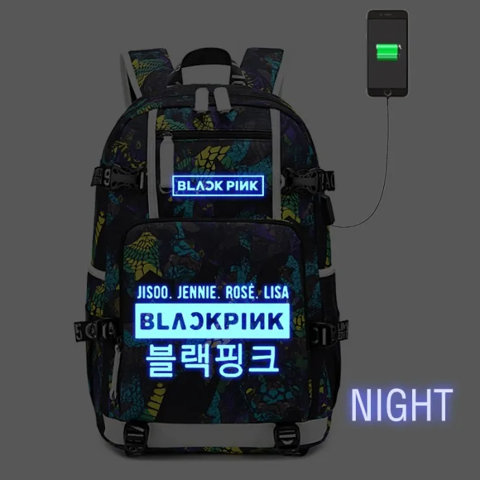 WISHOT KPOP Черный Розовый Дженни Лиза рюкзак на плечо дорожная школьная сумка светящаяся Повседневная зарядка через usb сумки для ноутбука - Цвет: Luminous 2