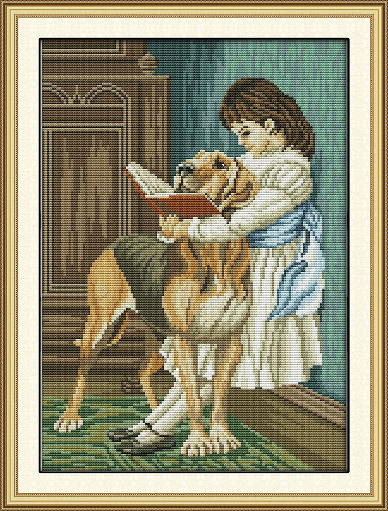 Набор для вышивки с надписью Joy Sunday A girl with her dog | Дом и сад