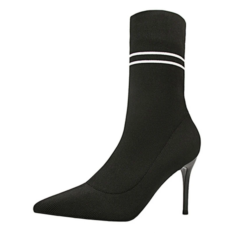 Женские трикотажные эластичные ботинки на высоком каблуке|Женские полусапожки| |